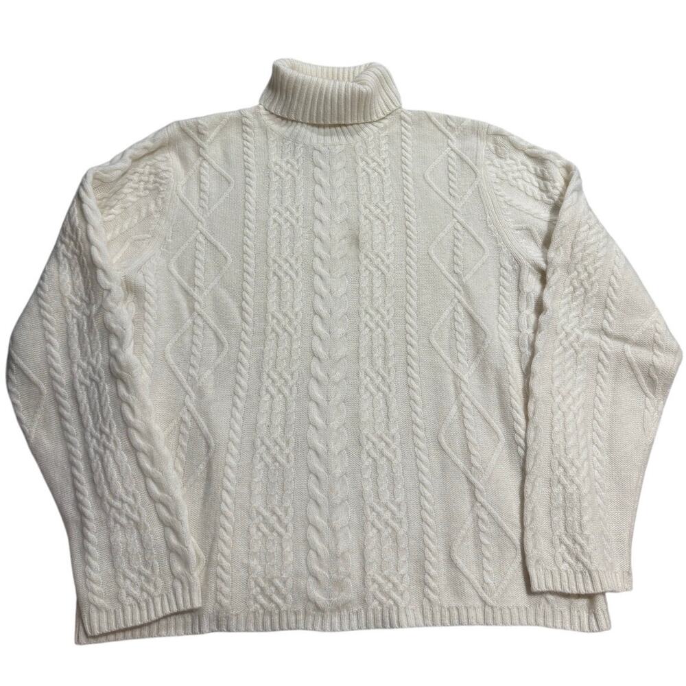 VTG Precious Fibers Cashmere Cable Knit Sweater Turtleneck Womens Medium Cream